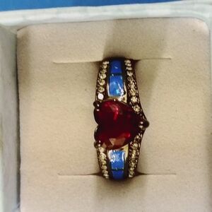 Elegant Red and Blue Heart Ring